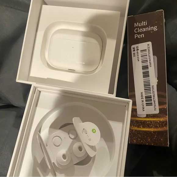 AirPod Pros, MagSafe Charging Case With Cleaning tool included.